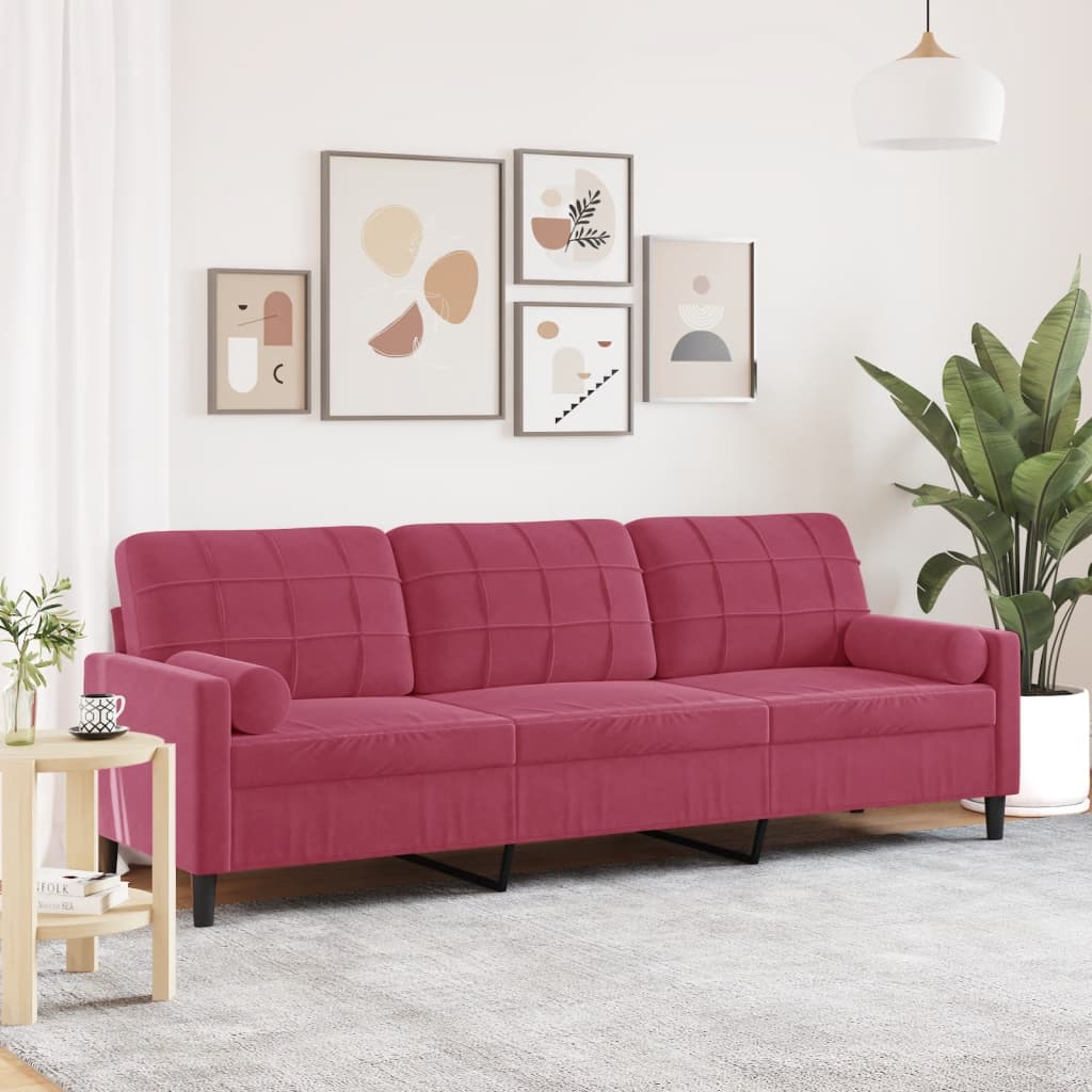 Personers Sofa Med Pyntepuder 210 Fløjl Vinrød