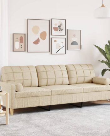 Personers Sofa Med Pyntepuder 210 Stof Cremefarvet