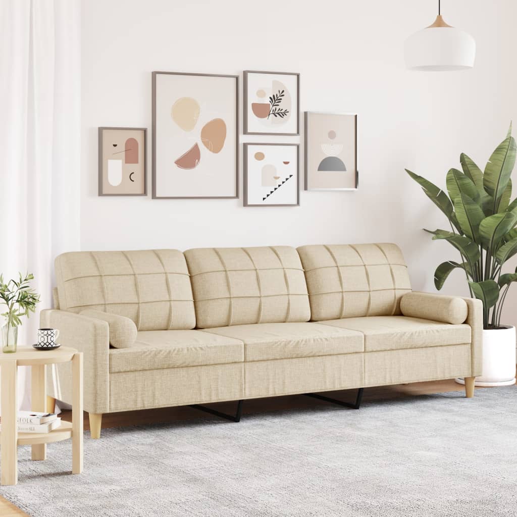 Personers Sofa Med Pyntepuder 210 Stof Cremefarvet