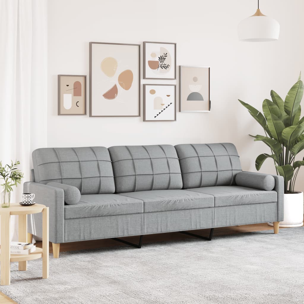 Personers Sofa Med Pyntepuder 210 Stof Lysegrå