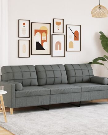 Personers Sofa Med Pyntepuder 210 Stof Mørkegrå