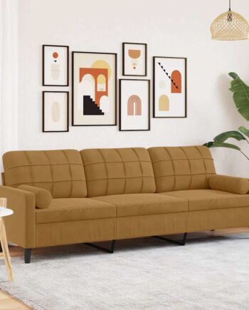 Personers Sofa Med Pyntepuder 210 Velour Brun