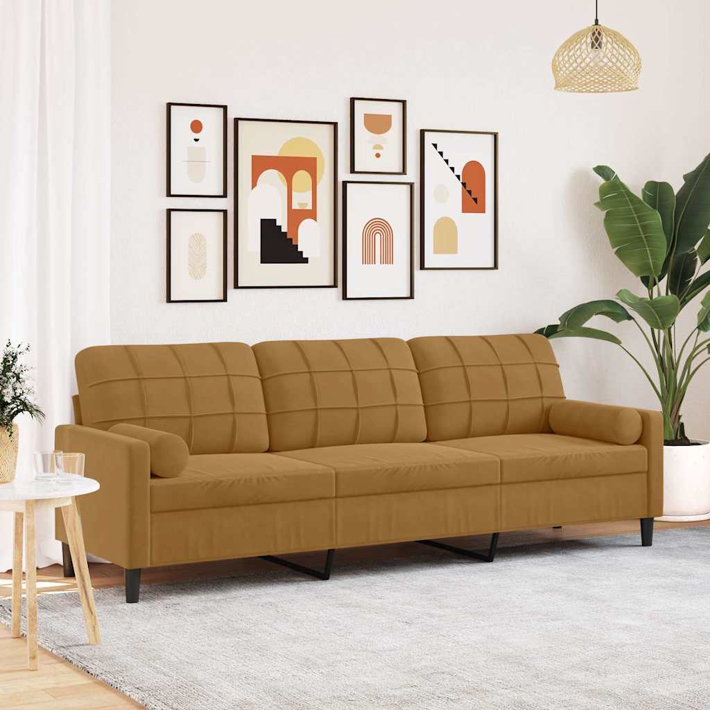 Personers Sofa Med Pyntepuder 210 Velour Brun
