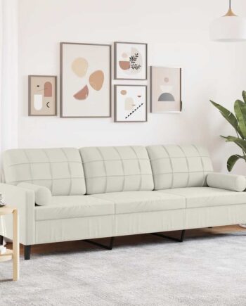 Personers Sofa Med Pyntepuder 210 Velour Cremefarvet