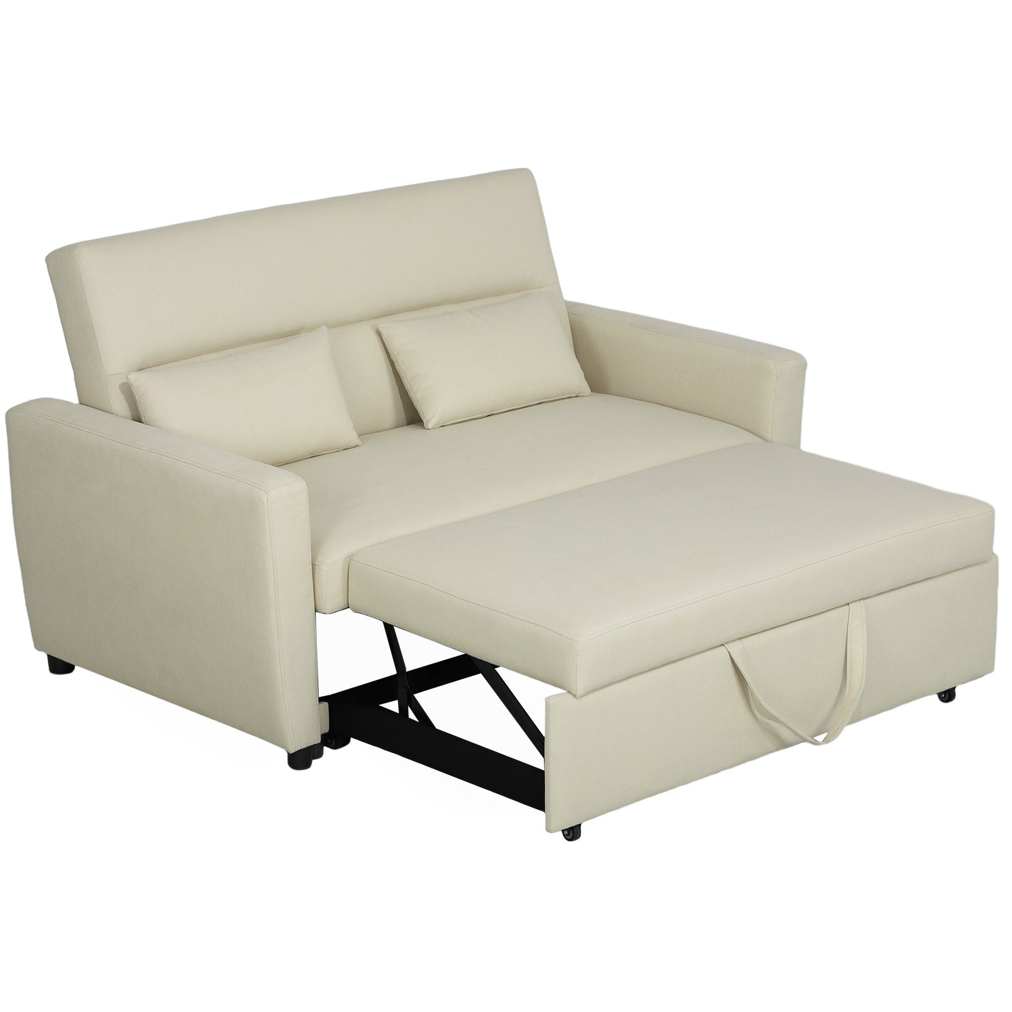 Personers Sofa Med Sengefunktion Justerbar Ryglæn Polstret Sofa Fløjlslook Til Stue Soveværelse Beige