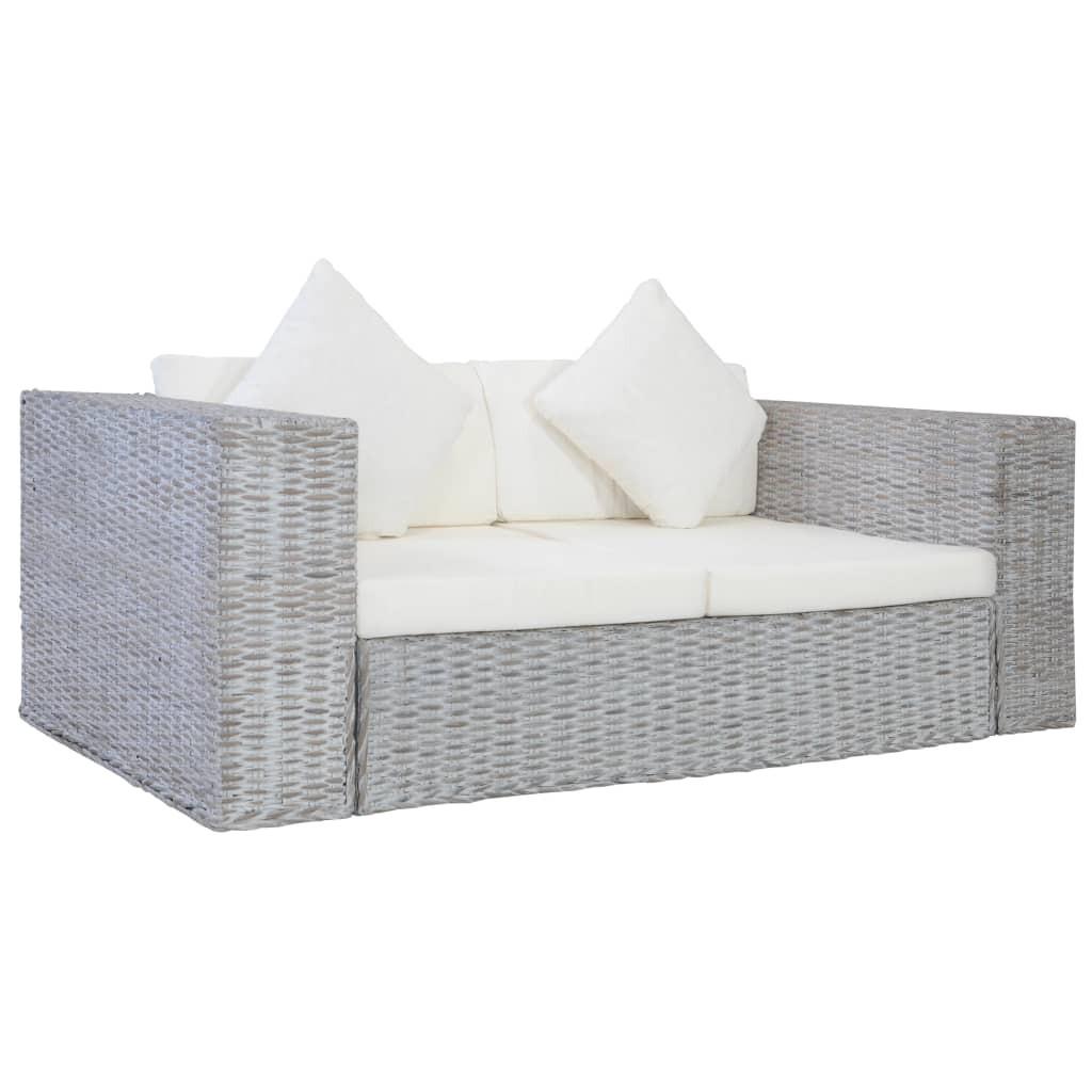 Personers Sofa Naturlig Rattan Grå Med Cremehvide Hynder