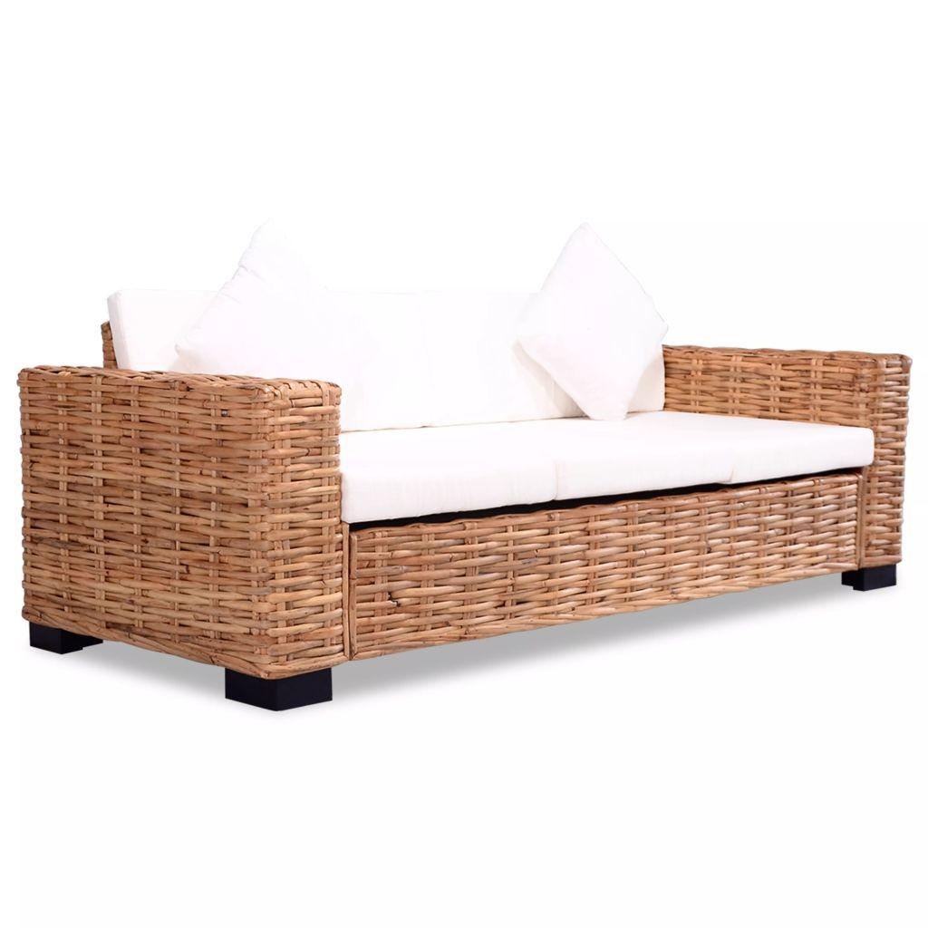 Personers Sofa Naturlig Rattan Med Cremehvide Hynder