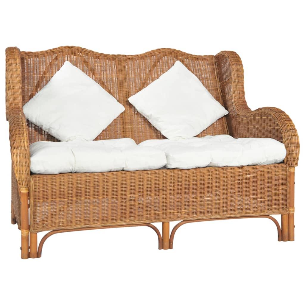 Personers Sofa Naturlig Rattan Med Linnedhynder Lysebrun