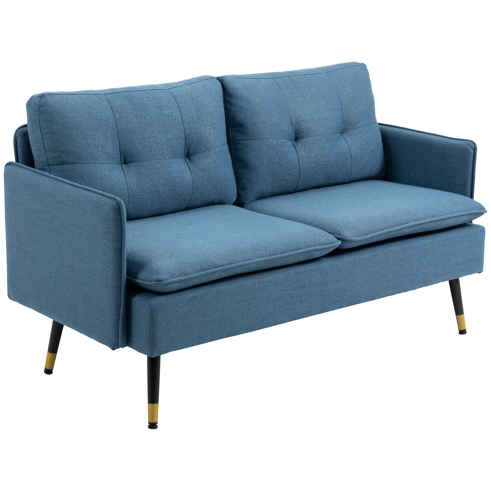 Personers Sofa Retrodesign Med Knapsyninger Sofa Linnedlook Mørkeblå