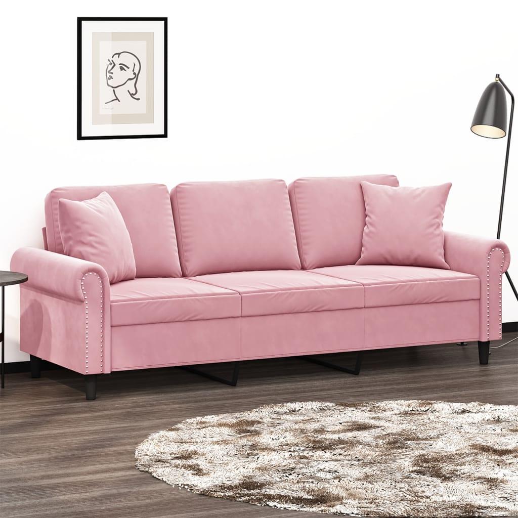 Personers Sofa Velour Med Pyntepuder 180 Pink