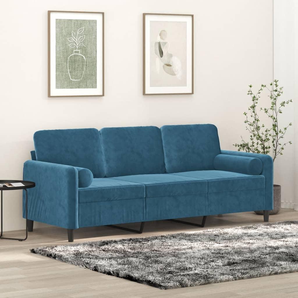 Personers Sofa Velour Med Pyntepuder Blå 198