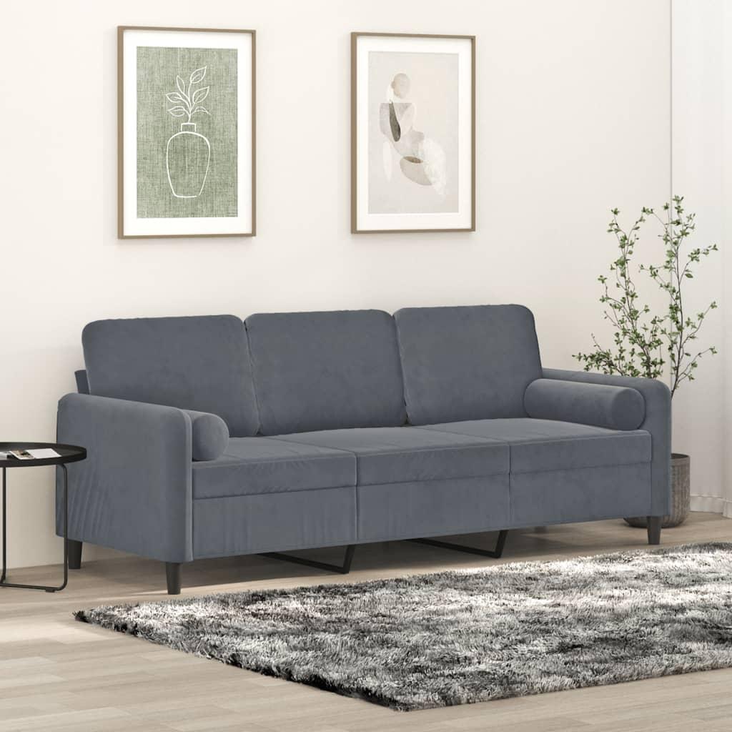 Personers Sofa Velour Med Pyntepuder Mørkegrå 198