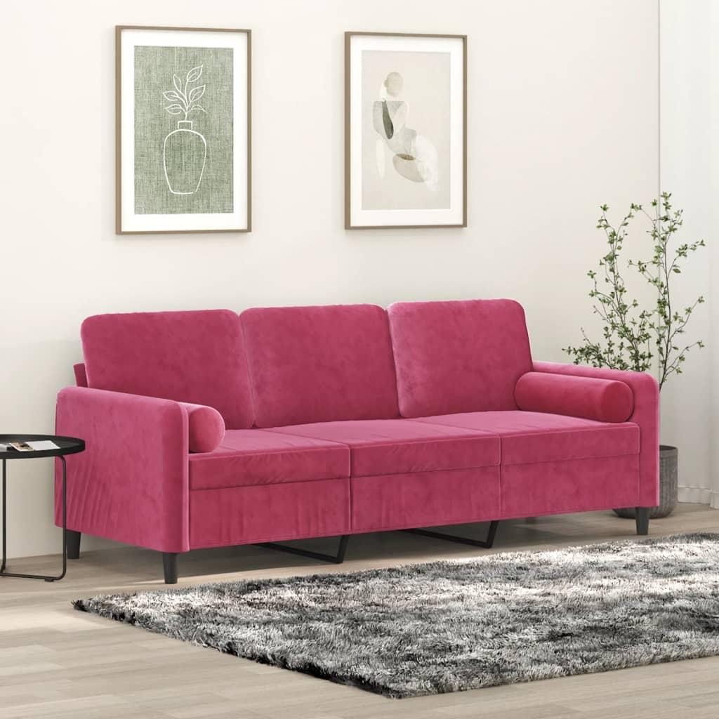 Personers Sofa Velour Med Pyntepuder Vinrød 198