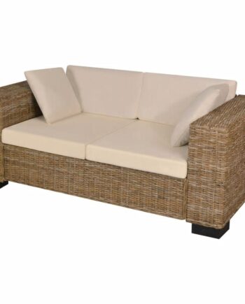 Personers Sofa ægte Rattan Natur Med Cremehvide Hynder