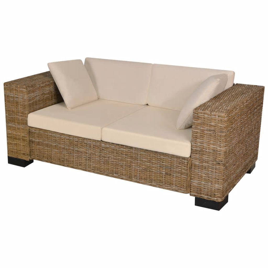 Personers Sofa ægte Rattan Natur Med Cremehvide Hynder