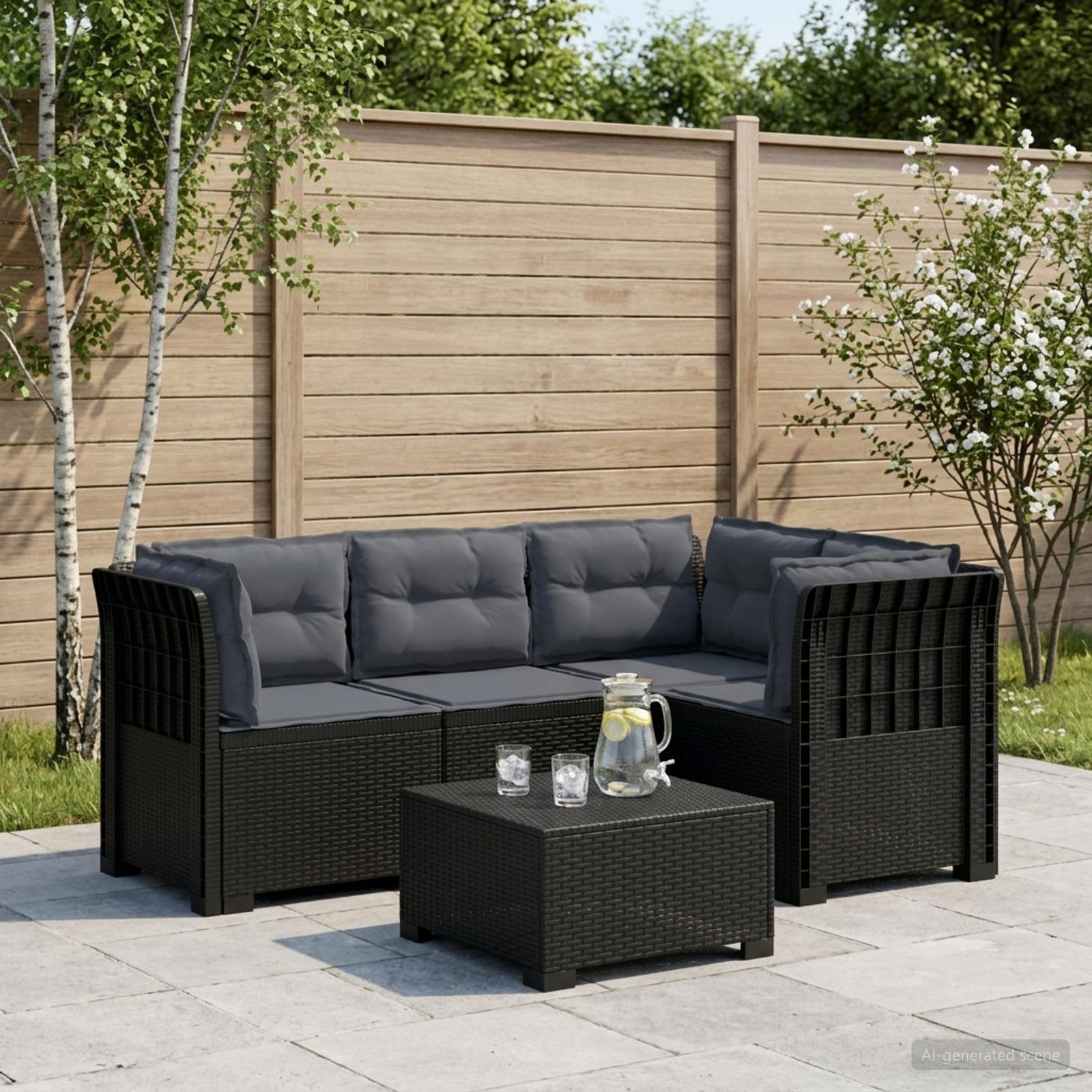 Persons Have Sofa Med Puder Rattan Look Antracit