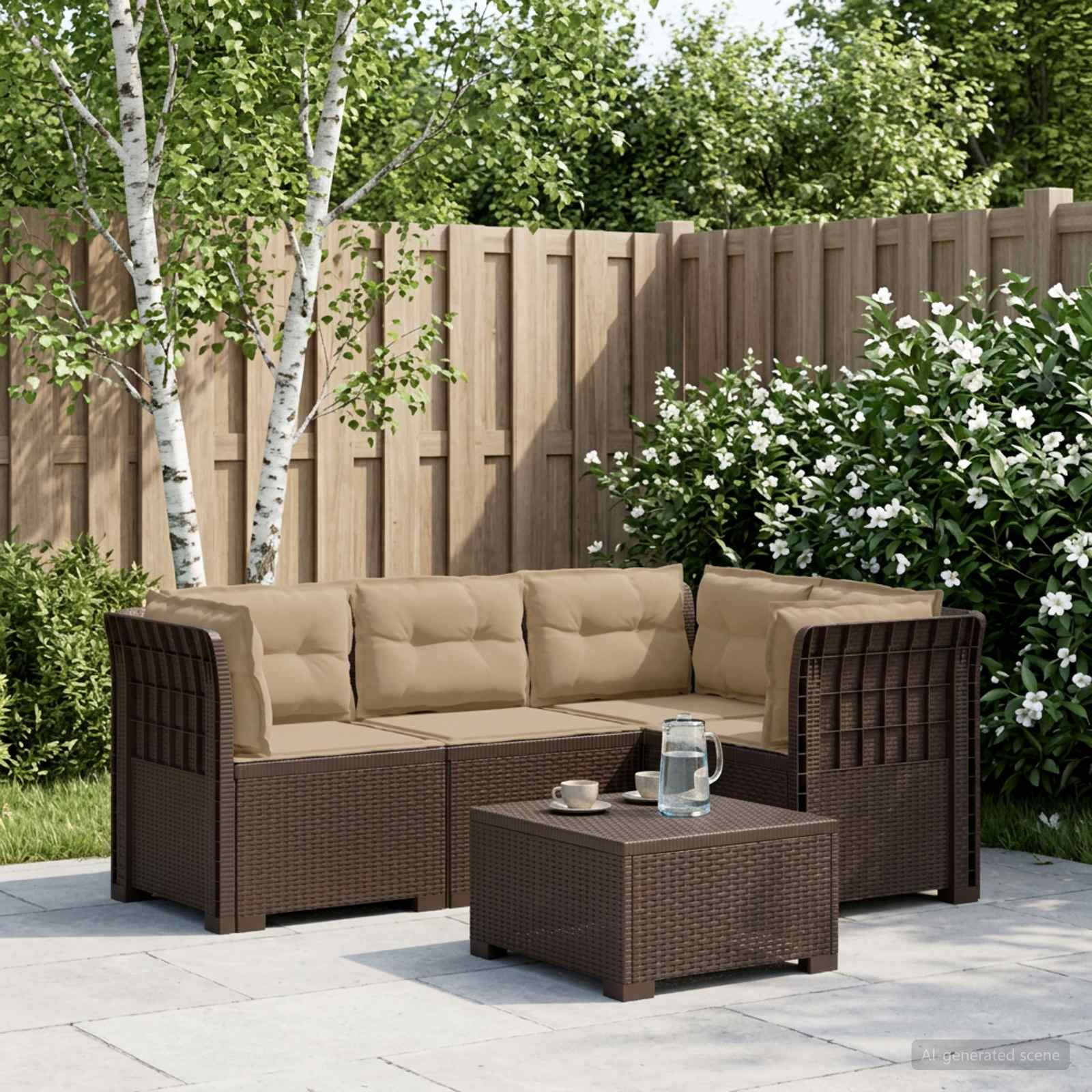 Persons Have Sofa Med Puder Rattan Look Brun