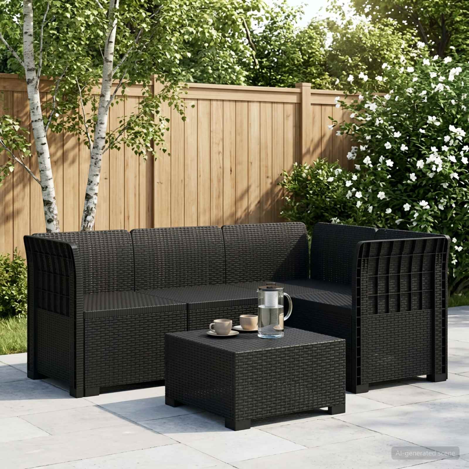 Persons Have Sofa Rattan Look Antracit