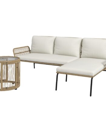 Polyrattan Havemøbelsæt Dele Med Liggestol Personers Sofa Aftageligt Sofabord Hynder Naturhvid Cremehvid