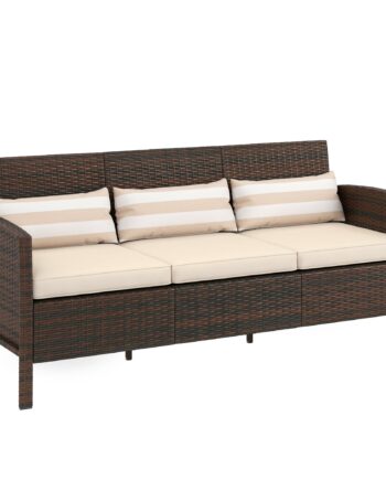 Rattan Sofa Med Hynder Tre Personers Havelounge Sofa Stål Brun 173