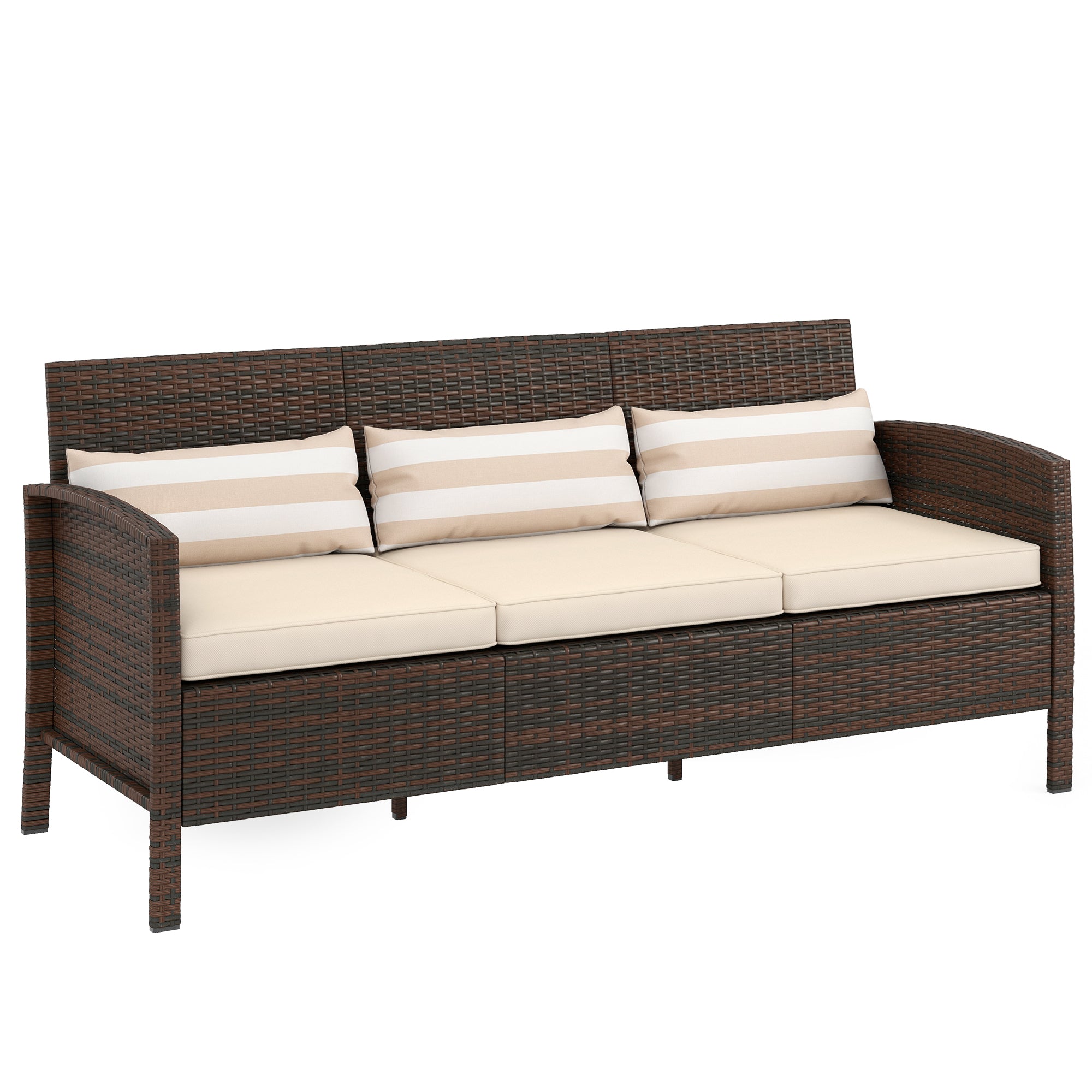 Rattan Sofa Med Hynder Tre Personers Havelounge Sofa Stål Brun 173