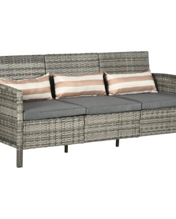 Rattan Sofa Med Hynder Tre Personers Havelounge Sofa Stål Grå 173