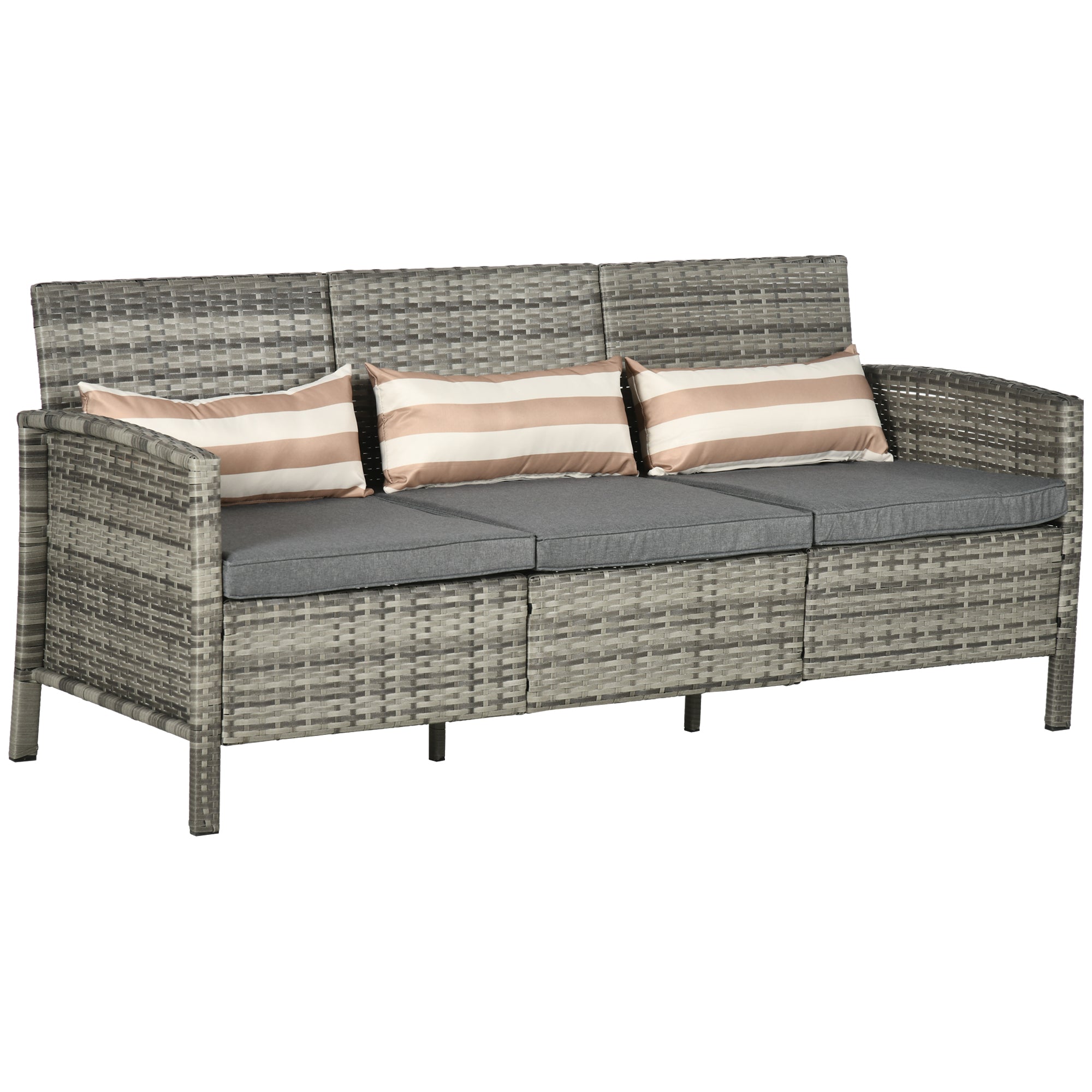 Rattan Sofa Med Hynder Tre Personers Havelounge Sofa Stål Grå 173