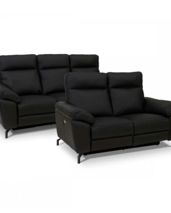 Selesta 2pers Sofa Med Indbygget Recliner Sort Læder Slidflader