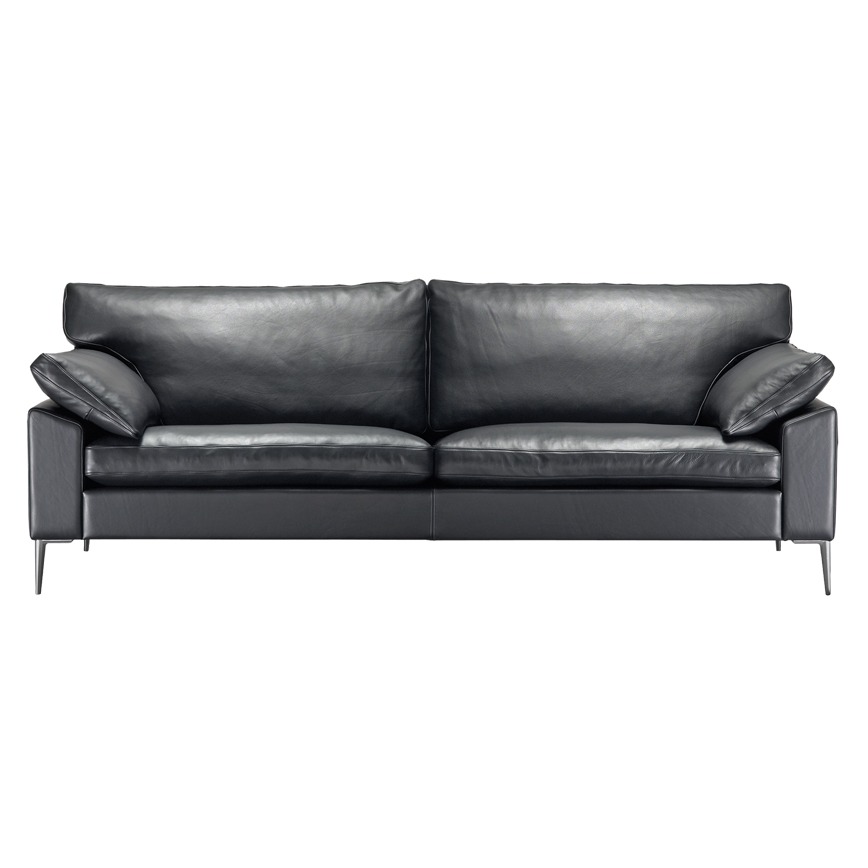 Sl329 Sofa 222cm Sort Zebu Læder Alu Ben Ig15