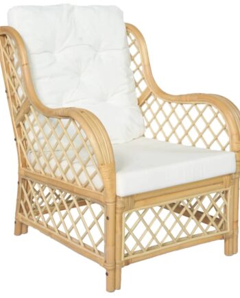 Sofa Med Hynde Naturlig Rattan Linned Brun Personers