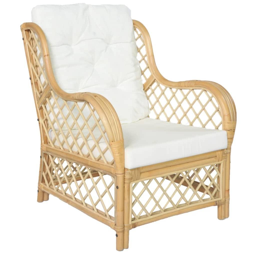 Sofa Med Hynder Naturlig Rattan Hør Cremehvid