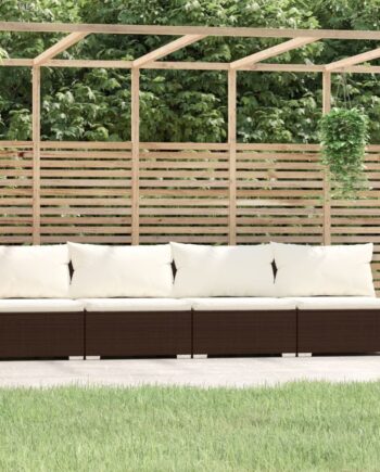 Sofa Med Hynder Polyrattan Brun Cremefarvet