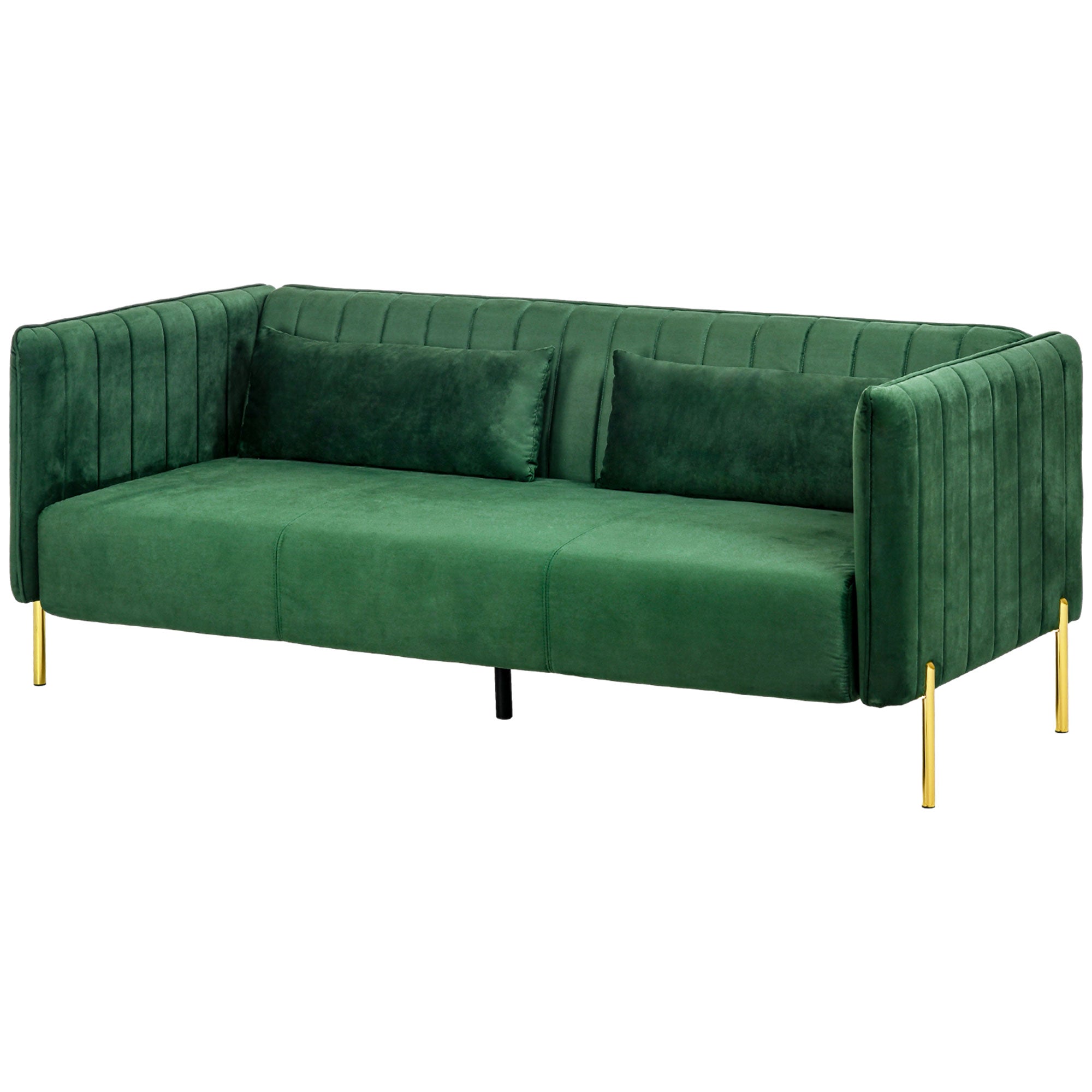 Sofa Personers Sofa Inklusive Hynder Fløjlslook Retrodesign Aftageligt Betræk 195 Grøn