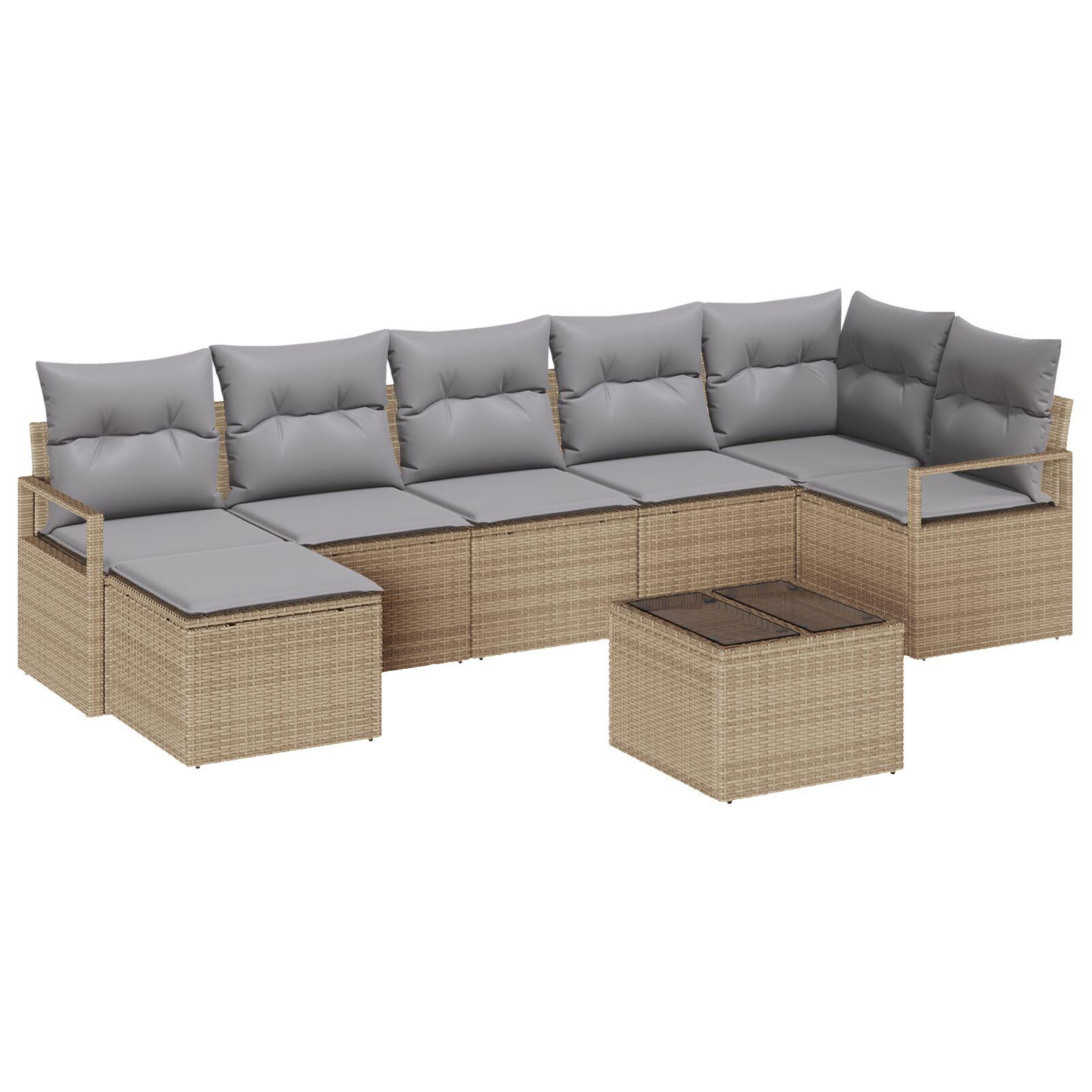 Sofa Sæt Beige Polyrattan Med Puder Dele Modulært Hjørnesæt Til Terrasse Have