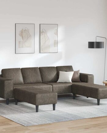 Sofa Sæt Dele Mørkegrå Faux Suede Læder
