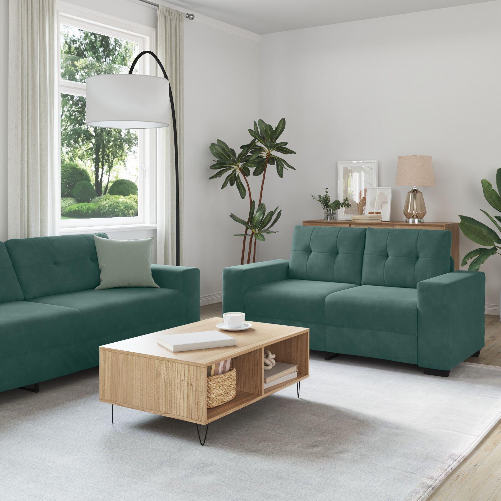 Sofa Sæt Fløjl Dele Mørkegrøn Pladser