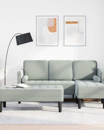 Sofa Sæt Med Pude Dele Polyester Lysegrå