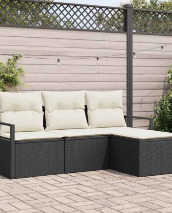Sofa Sæt Med Pude Dele Polyrattan Beige Grå