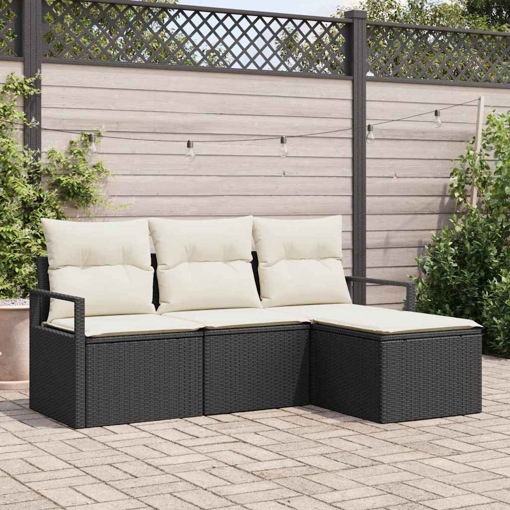 Sofa Sæt Med Pude Dele Polyrattan Beige Grå
