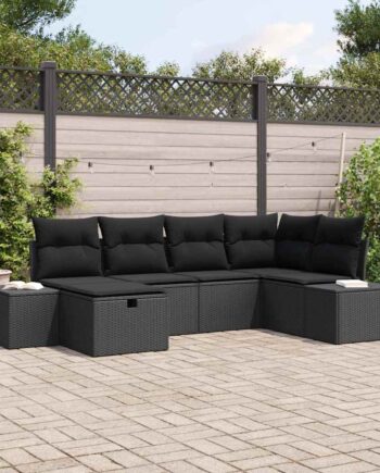 Sofa Sæt Med Pude Dele Polyrattan Sort Sort Uden Bord