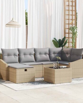 Sofa Sæt Med Pude Med Opbevaring Polyrattan Beige Lysegrå