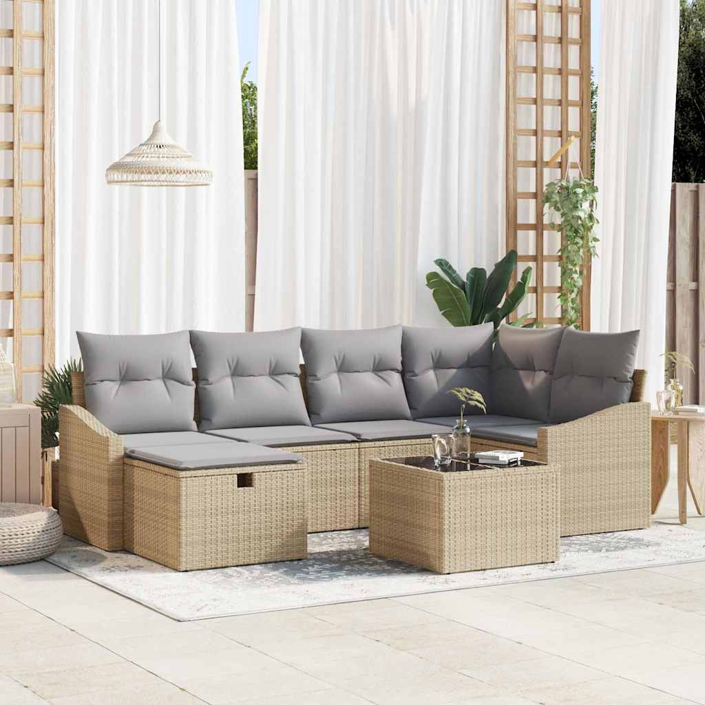 Sofa Sæt Med Pude Med Opbevaring Polyrattan Beige Lysegrå