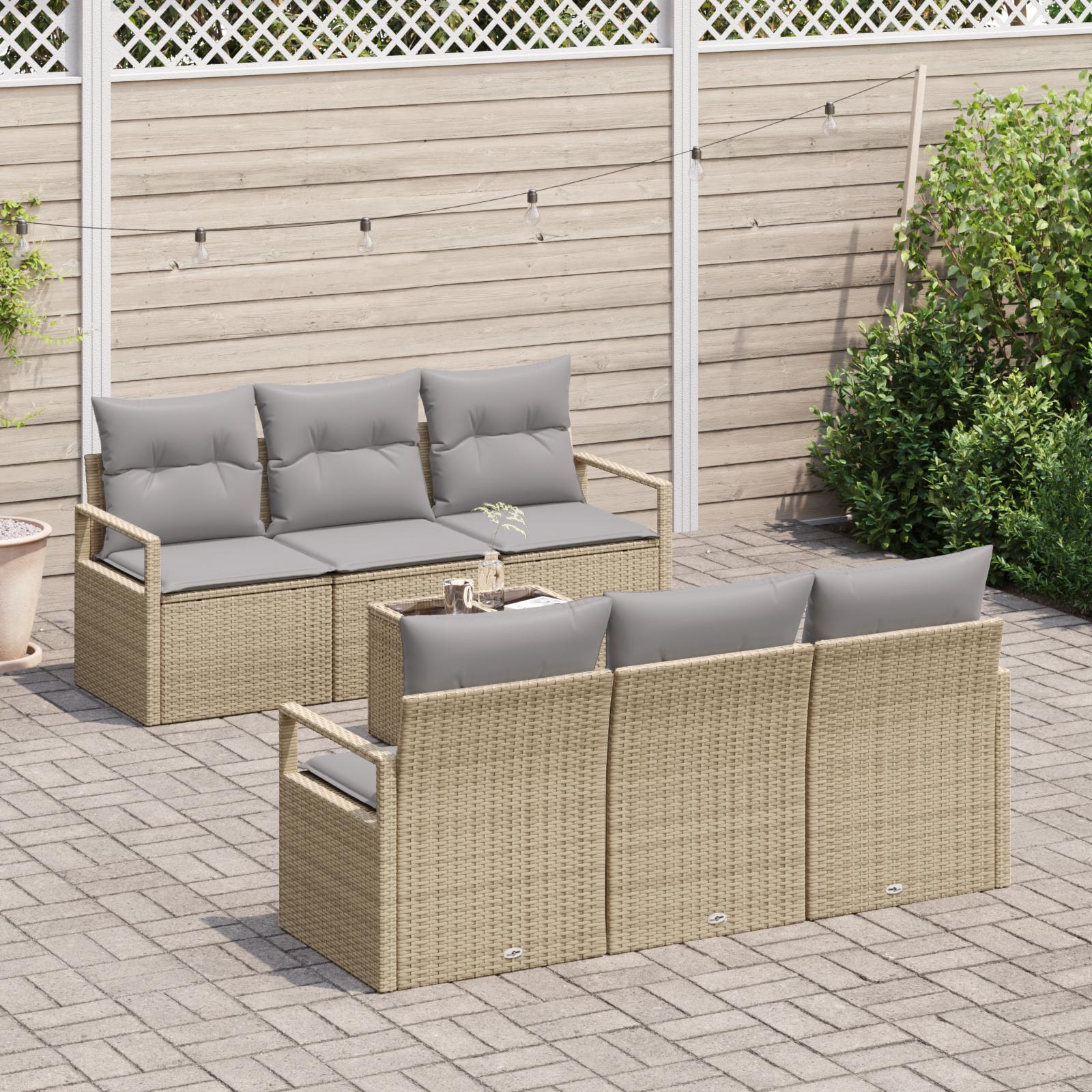Sofa Sæt Med Puder Dele Beige Grå Polyrattan