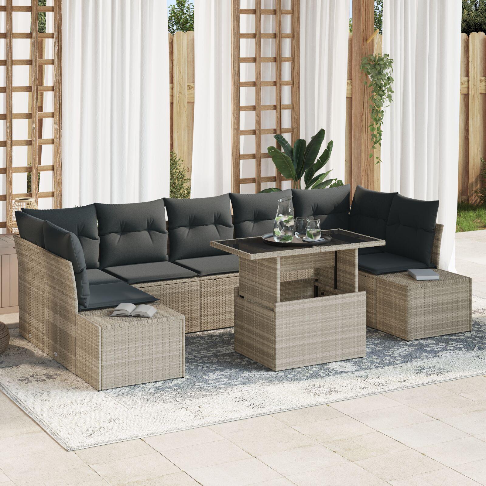 Sofa Sæt Med Puder Dele Lysegrå Polyrattan Modulært Med Justerbart Bord