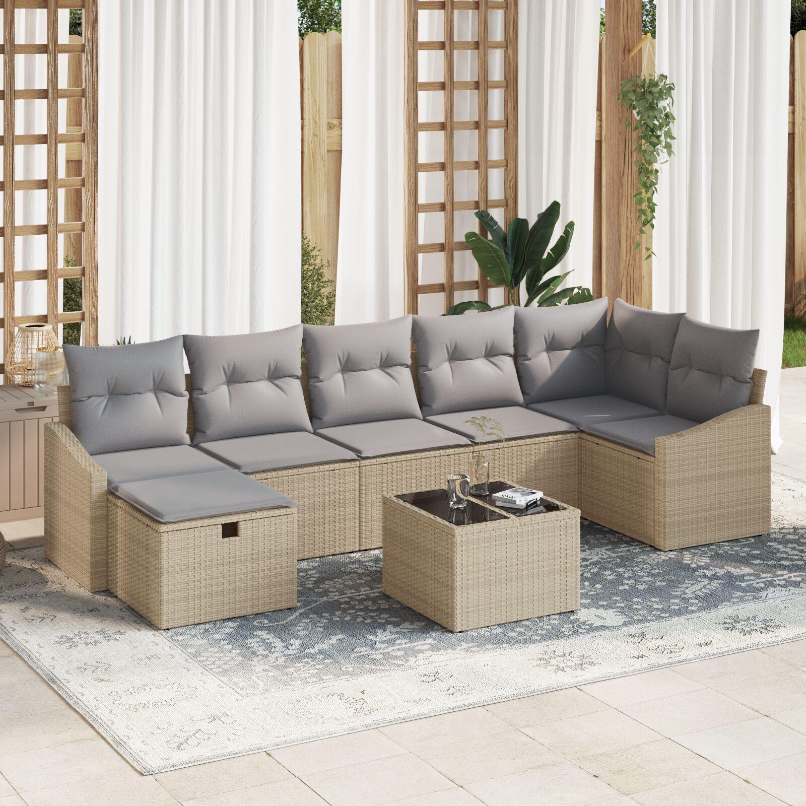 Sofa Sæt Med Puder Opbevaring Beige Polyrattan