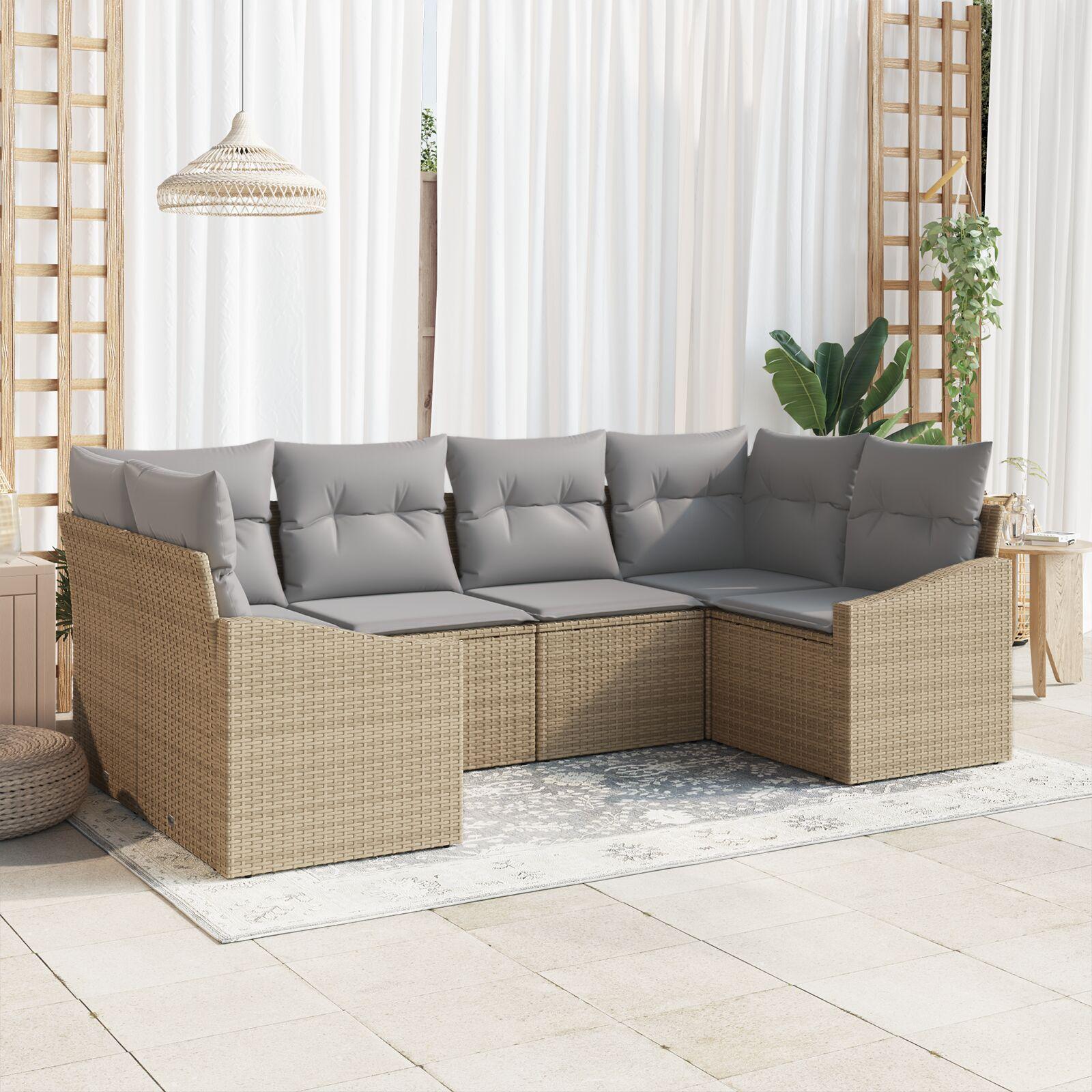 Sofa Sæt Med Puder Pers Modulært Havemøbelsæt Beige Polyrattan