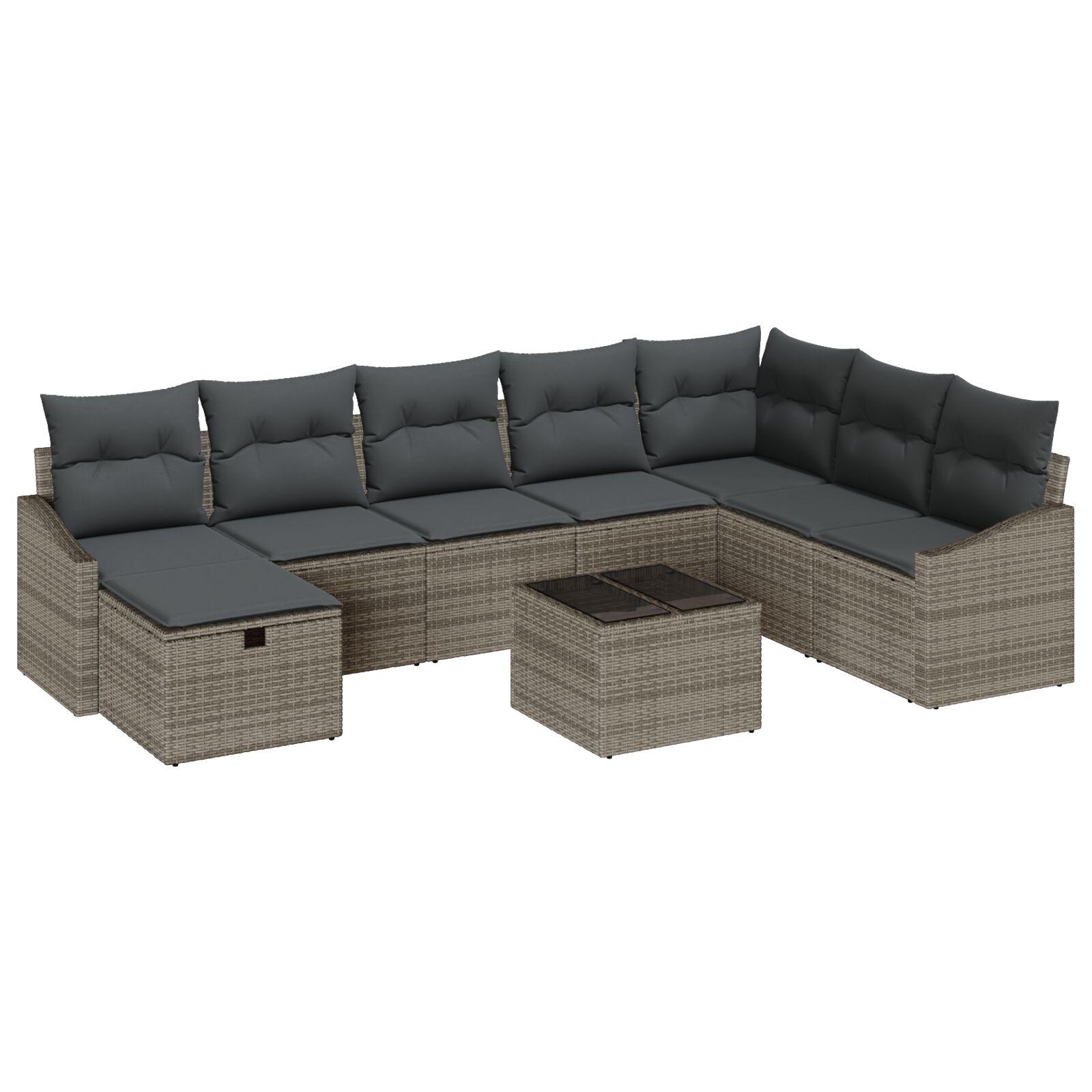 Sofa Sæt Polyrattan Med Puder Dele Grå Modulopbygget