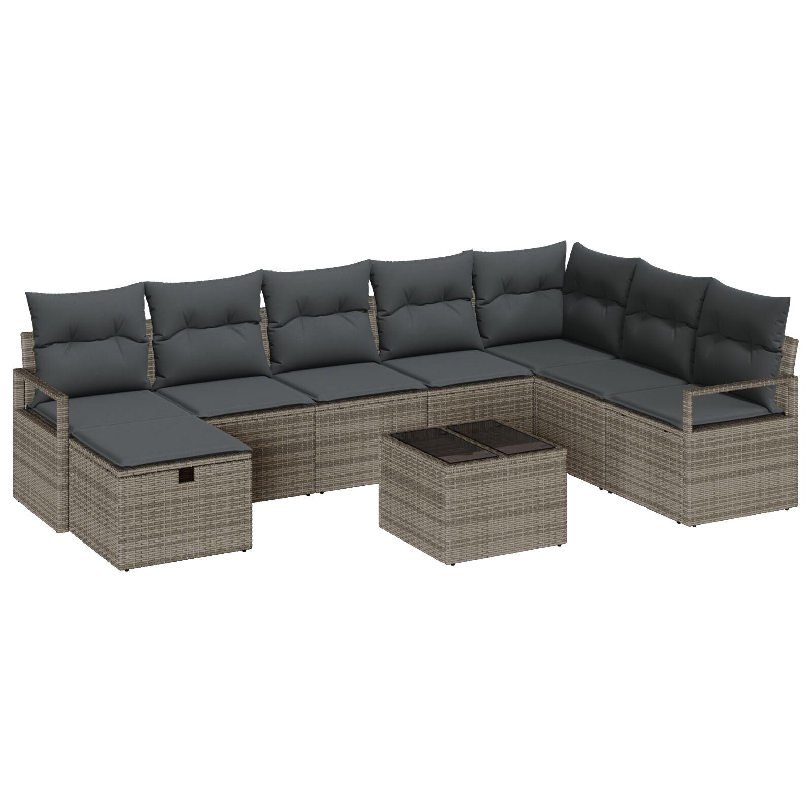 Sofa Sæt Polyrattan Med Puder Modulær Dele Grå