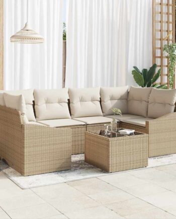 Sofa Sæt Stk Polyrattan Beige Hvid