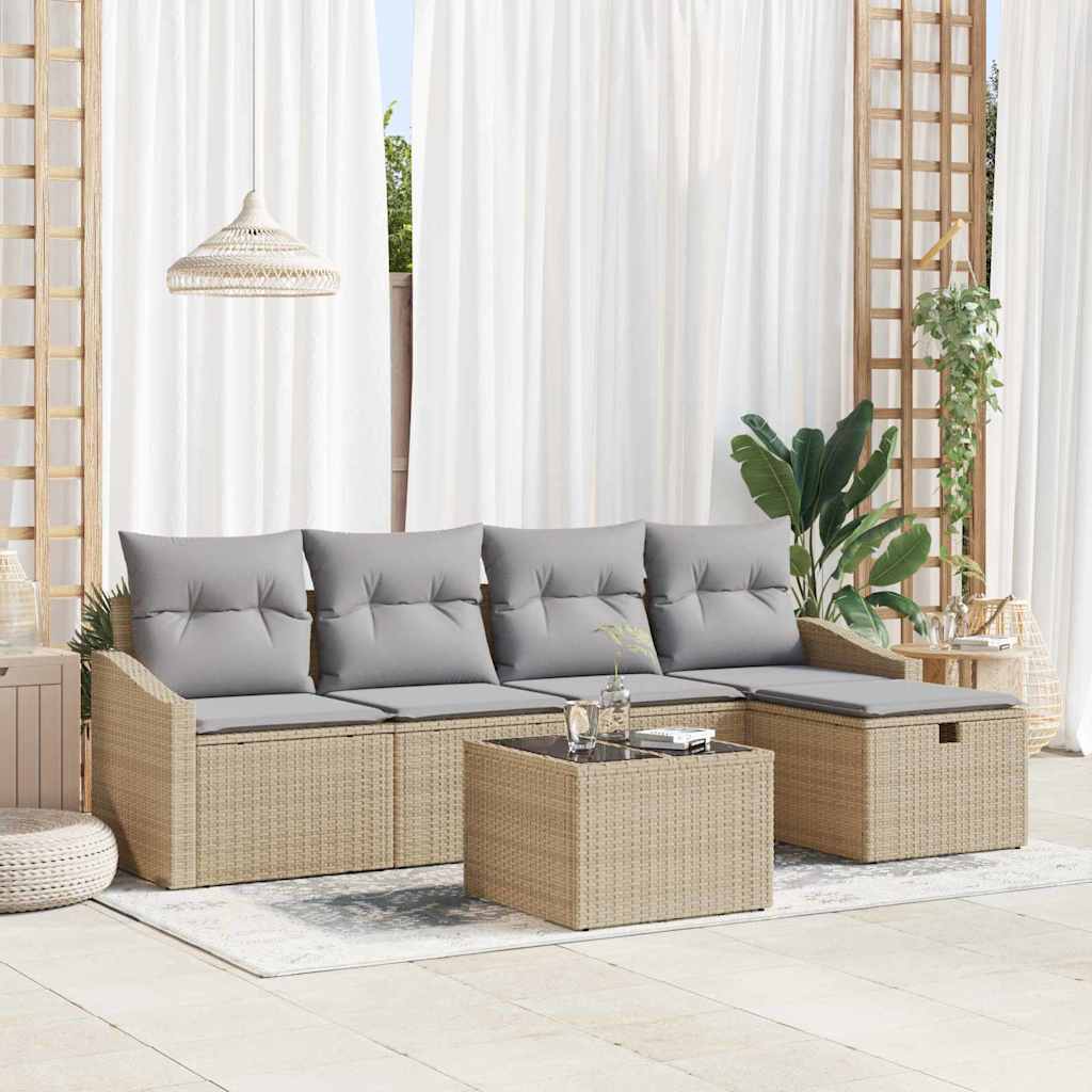 Sofa Sæt Stk Polyrattan Beige Lysegrå